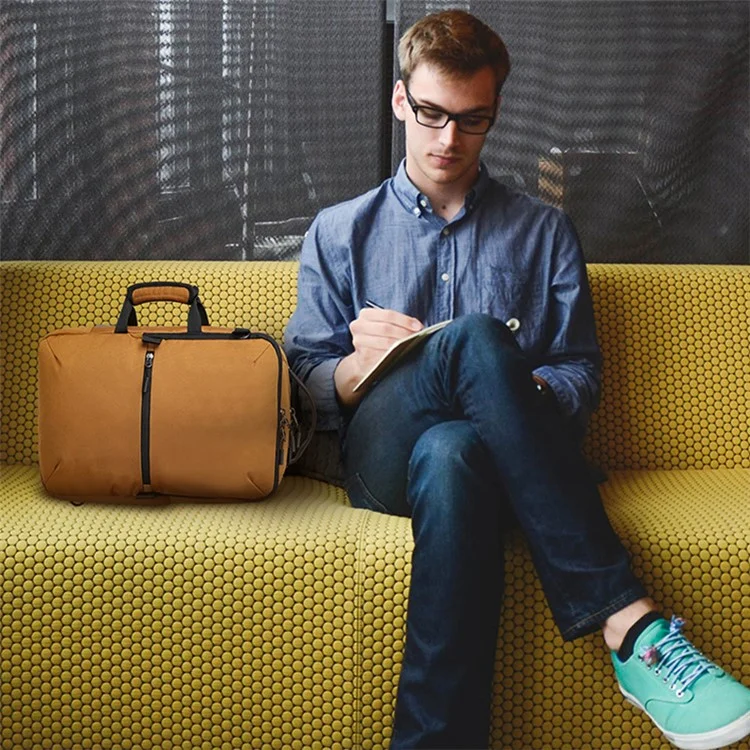 Travel Commuting Polyester Backpack Student Men Solid Color Dual Shoulder Laptop Bag - Khaki