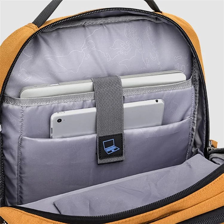 Travel Commuting Polyester Backpack Student Men Solid Color Dual Shoulder Laptop Bag - Khaki