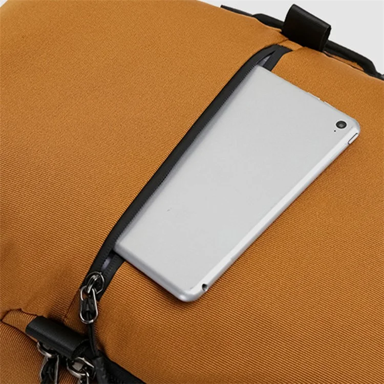 Travel Commuting Polyester Backpack Student Men Solid Color Dual Shoulder Laptop Bag - Khaki