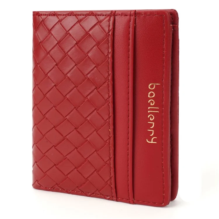 BAELLERRY NR103 Trama Intrecciata PU Pelle Bi-fold Portafoglio Corto Ultra Sottile Porta Carte - Rosso
