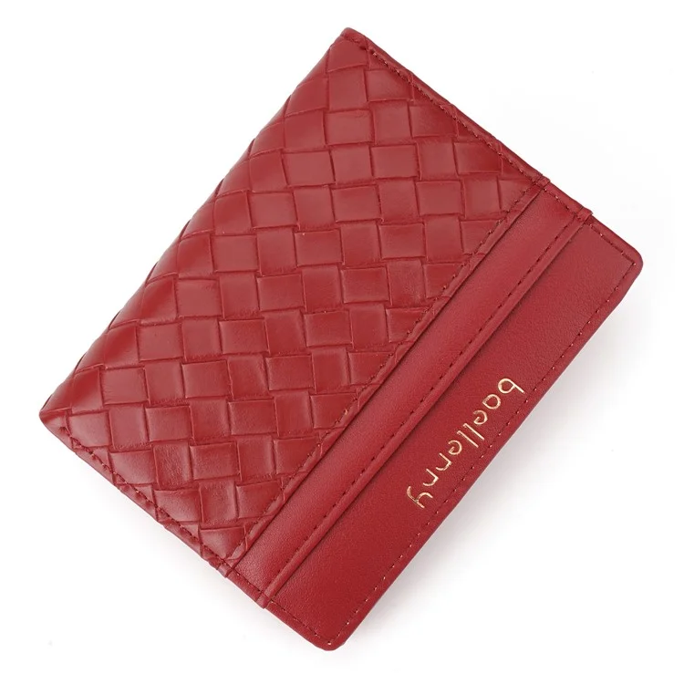 BAELLERRY NR103 Trama Intrecciata PU Pelle Bi-fold Portafoglio Corto Ultra Sottile Porta Carte - Rosso