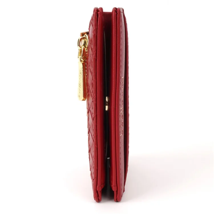 BAELLERRY NR103 Trama Intrecciata PU Pelle Bi-fold Portafoglio Corto Ultra Sottile Porta Carte - Rosso
