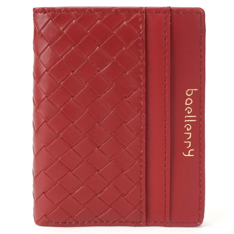 BAELLERRY NR103 Trama Intrecciata PU Pelle Bi-fold Portafoglio Corto Ultra Sottile Porta Carte - Rosso