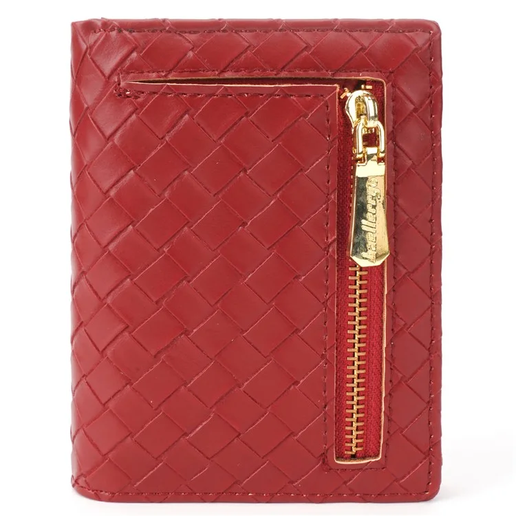 BAELLERRY NR103 Trama Intrecciata PU Pelle Bi-fold Portafoglio Corto Ultra Sottile Porta Carte - Rosso