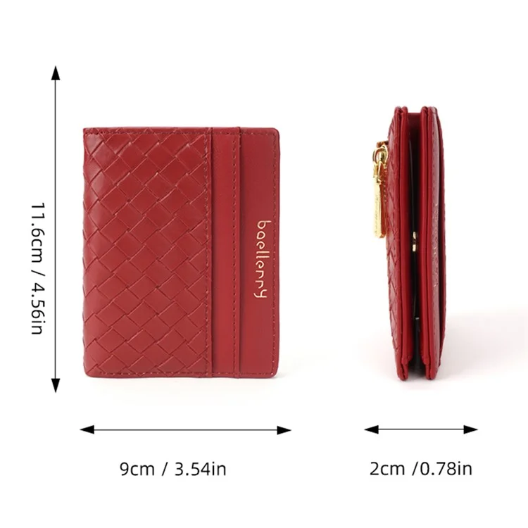 BAELLERRY NR103 Trama Intrecciata PU Pelle Bi-fold Portafoglio Corto Ultra Sottile Porta Carte - Rosso
