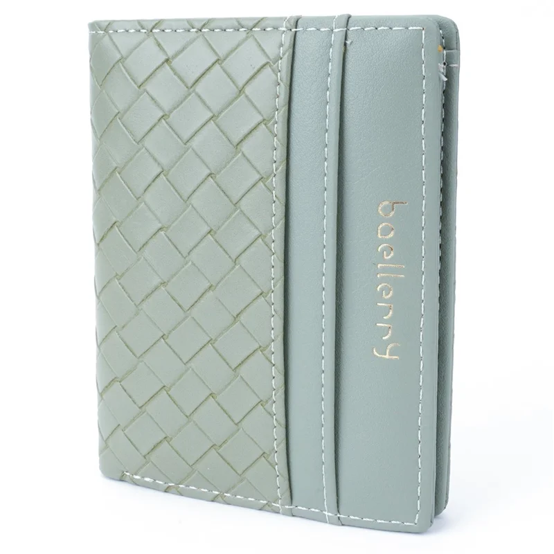BAELLERRY NR103 Woven Texture PU Leather Bi-fold Short Wallet Ultra Slim Card Bag - Green