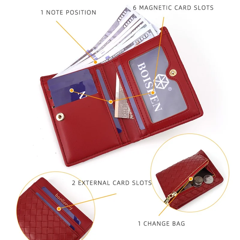 BAELLERRY NR103 Woven Texture PU Leather Bi-fold Short Wallet Ultra Slim Card Bag - Green