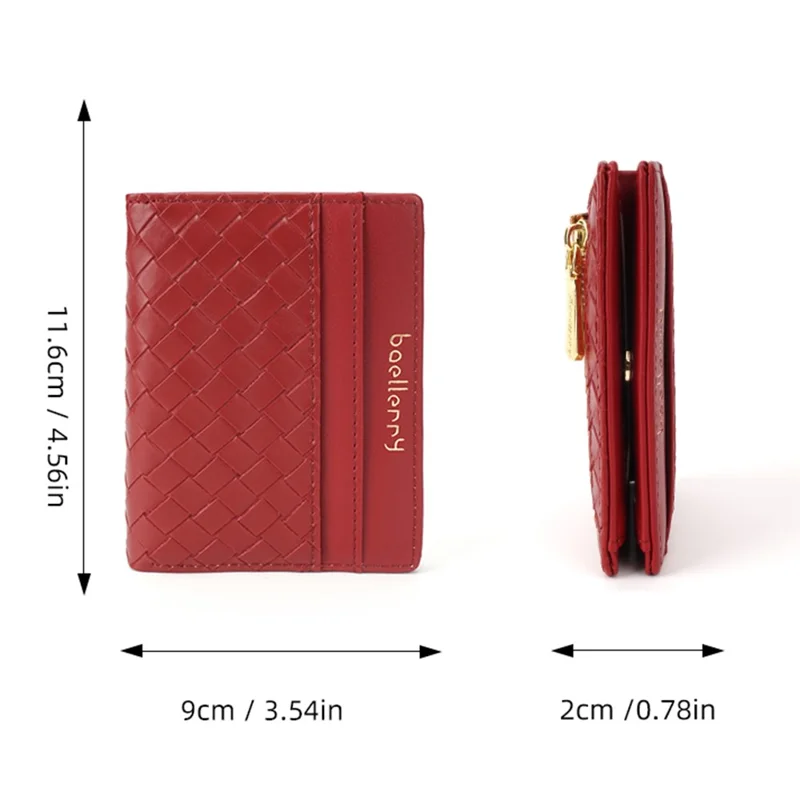 BAELLERRY NR103 Woven Texture PU Leather Bi-fold Short Wallet Ultra Slim Card Bag - Green