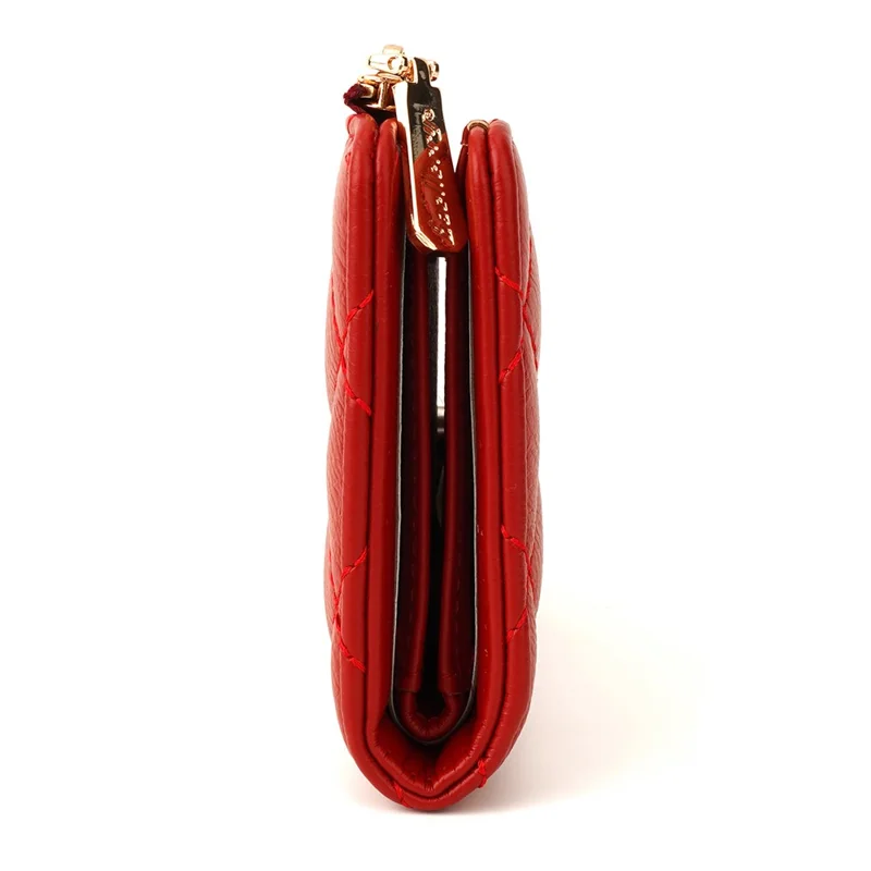 BAELLERRY N2390 Women Zipper Coin Purse Stitching Rhombus PU Leather Bi-fold Short Wallet - Red