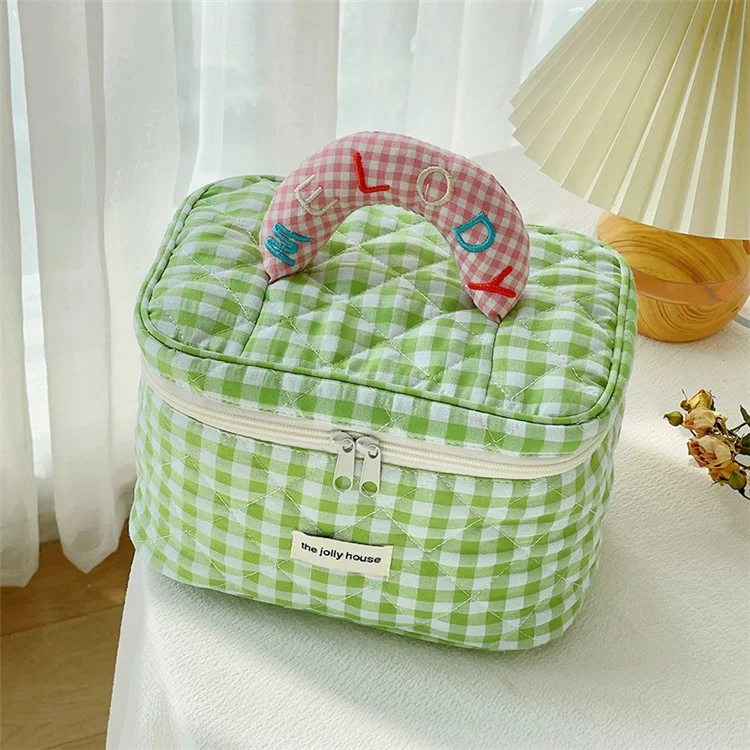 Sac de rangement pour cosmétiques à design de grille charmant - Vert