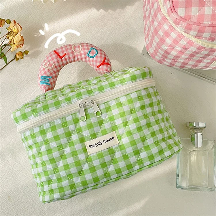 Sac de rangement pour cosmétiques à design de grille charmant - Vert