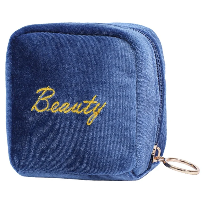 Portable Travel Velvet Cloth Cosmetics Storage Bag Lipsticks Lip Gloss Zipper Storage Bag - Sky Blue