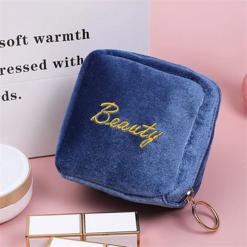 Portable Travel Velvet Cloth Cosmetics Storage Bag Lipsticks Lip Gloss Zipper Storage Bag - Sky Blue