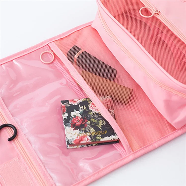 Sac de Toilette Suspendu à Texture Sergé Oxford Imperméable Organisateur de Voyage Grand Sac Cosmétique - Rose