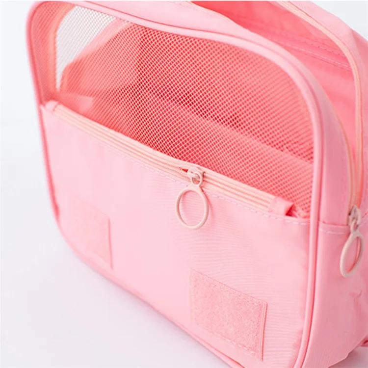 Sac de Toilette Suspendu à Texture Sergé Oxford Imperméable Organisateur de Voyage Grand Sac Cosmétique - Rose