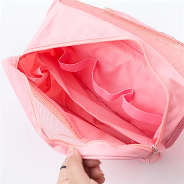Sac de Toilette Suspendu à Texture Sergé Oxford Imperméable Organisateur de Voyage Grand Sac Cosmétique - Rose