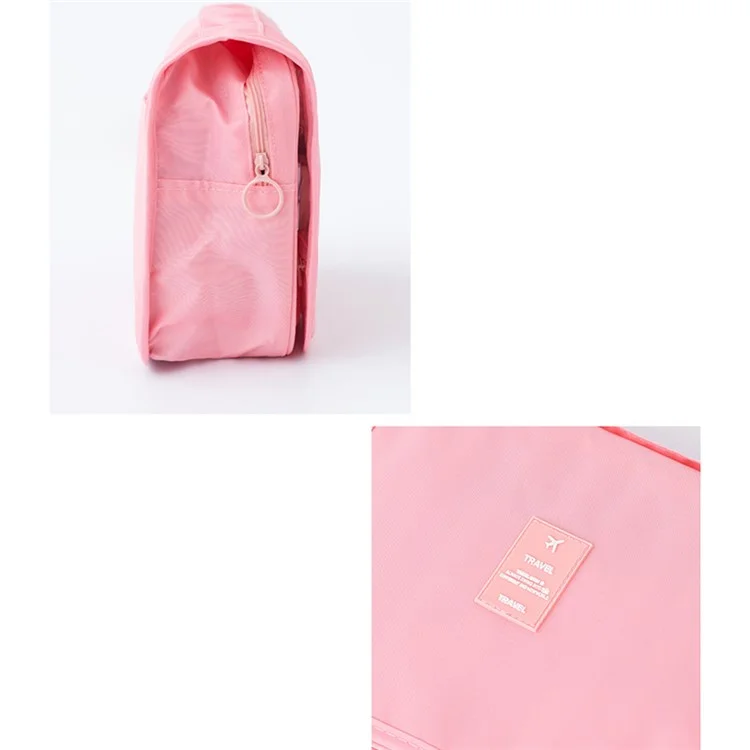 Sac de Toilette Suspendu à Texture Sergé Oxford Imperméable Organisateur de Voyage Grand Sac Cosmétique - Rose