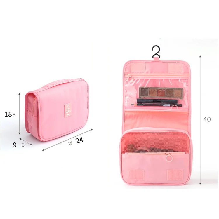 Sac de Toilette Suspendu à Texture Sergé Oxford Imperméable Organisateur de Voyage Grand Sac Cosmétique - Rose