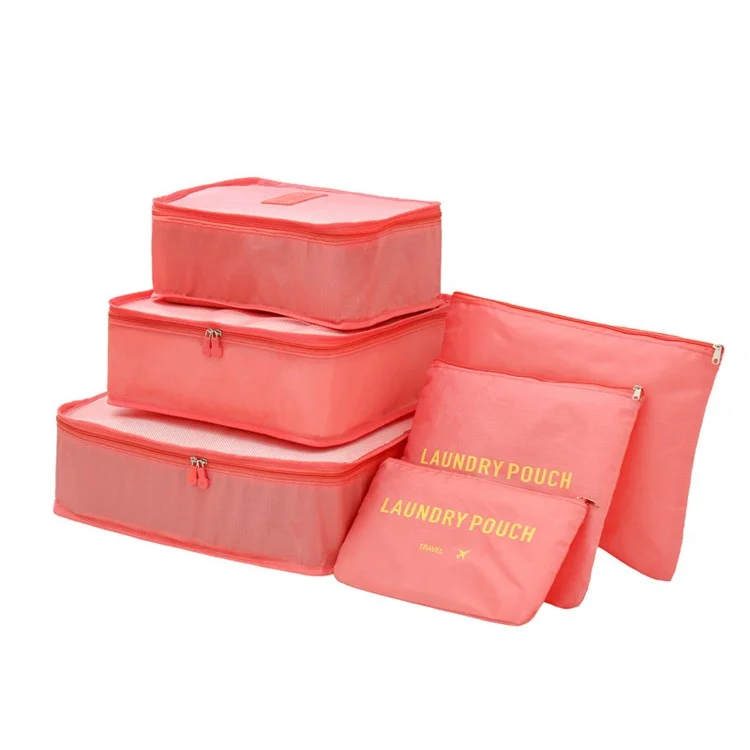 6Piezas Oxford Cloth Packing Cubos para organizador de equipaje de viaje Bolsa Bolsas de compresión - Rojo sandía