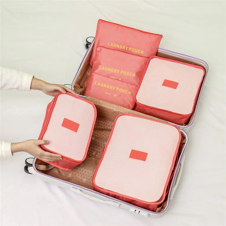 6Piezas Oxford Cloth Packing Cubos para organizador de equipaje de viaje Bolsa Bolsas de compresión - Rojo sandía