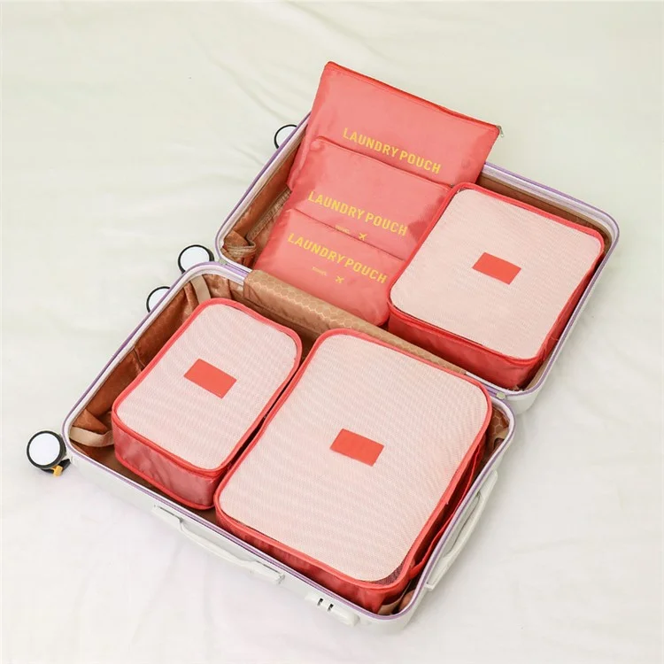 6Piezas Oxford Cloth Packing Cubos para organizador de equipaje de viaje Bolsa Bolsas de compresión - Rojo sandía