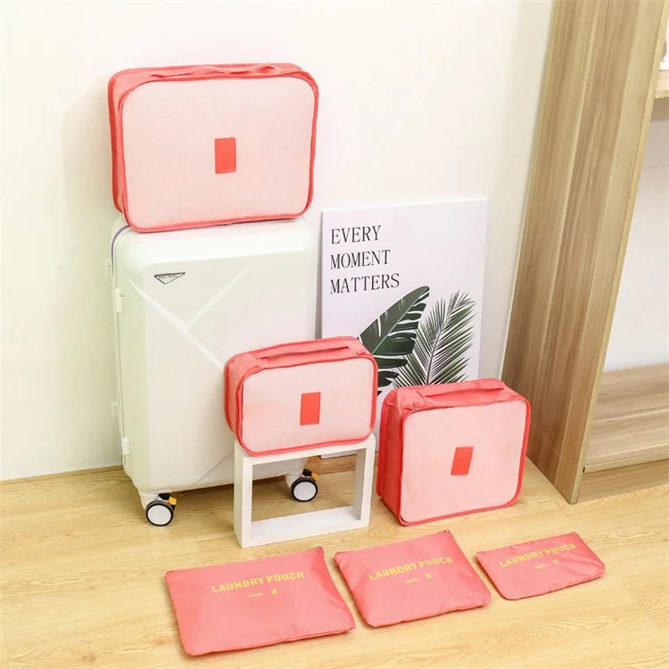 6Piezas Oxford Cloth Packing Cubos para organizador de equipaje de viaje Bolsa Bolsas de compresión - Rojo sandía