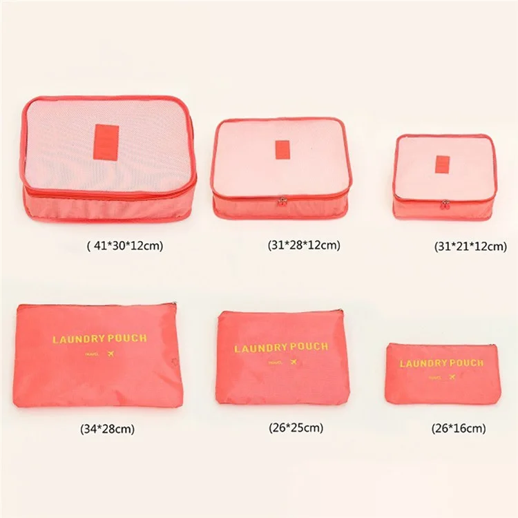 6Piezas Oxford Cloth Packing Cubos para organizador de equipaje de viaje Bolsa Bolsas de compresión - Rojo sandía