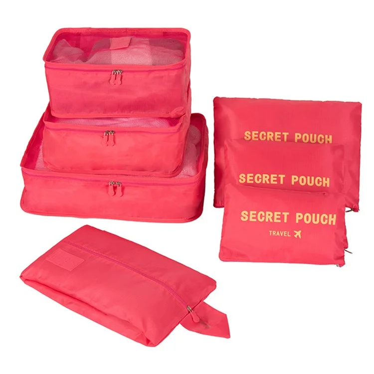 7Pcs / Set Oxford Cloth Packing Cubes for Travel Storage Bags Luggage Pouches Suitcase Organizer Bags - Rose