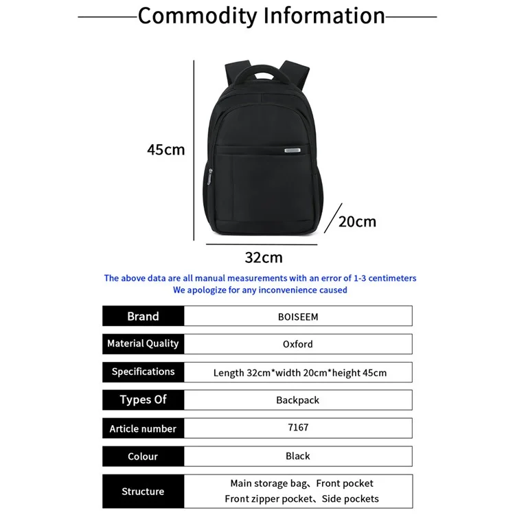 BOISEEN 7167 Oxford Cloth Laptop Backpack Water Resistance Schoolbag Compartment Daypack for Business Travel