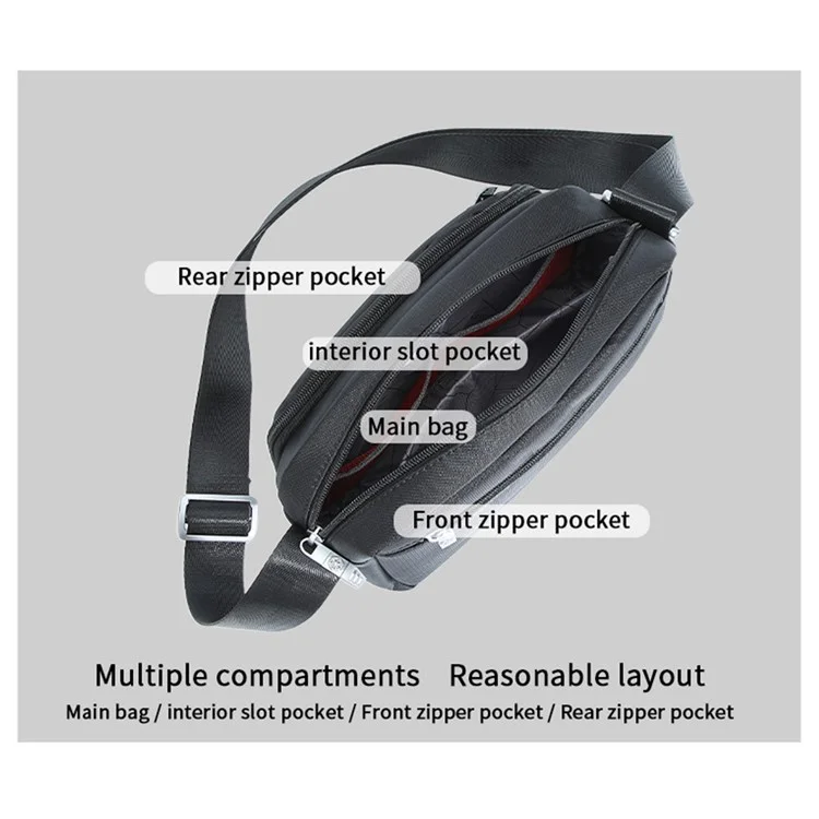 BOISEEN 6629 Sacs à bandoulière Messenger Bags pour hommes Sling Sacs imperméables en Oxford pour le travail et les affaires