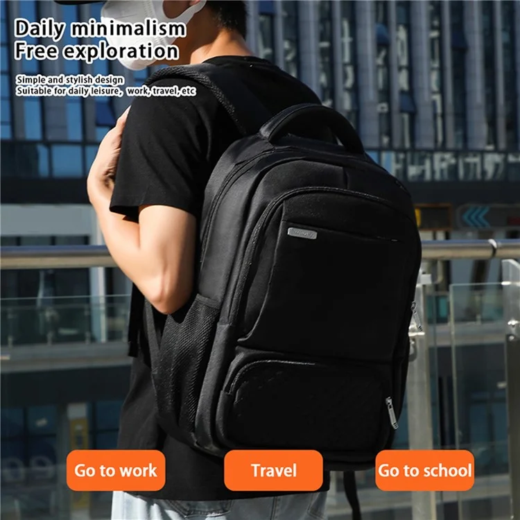 BOISEEN 7116 Borsa da uomo per il business Borsa per laptop Zaino impermeabile in tessuto Oxford - Nero
