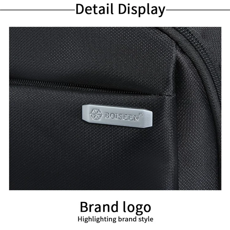 BOISEEN 7116 Borsa da uomo per il business Borsa per laptop Zaino impermeabile in tessuto Oxford - Nero