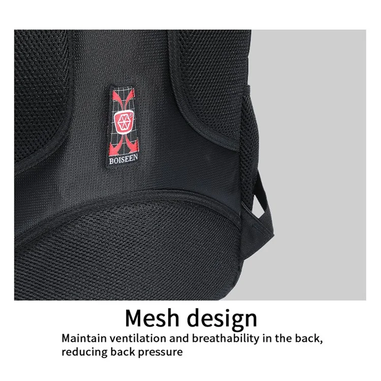 BOISEEN 7116 Borsa da uomo per il business Borsa per laptop Zaino impermeabile in tessuto Oxford - Nero