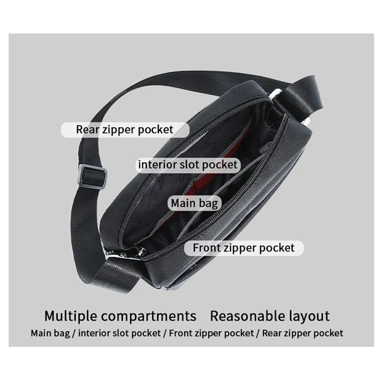 BOISEEN 5599-L Large Crossbody-Tasche Geschäftsschultertasche Oxford-Tuch Slingbag - Schwarz