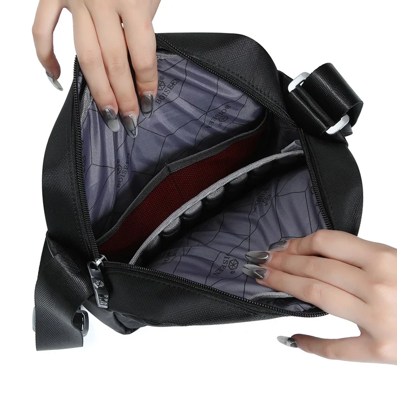 BOISEEN 612L Large Crossbody Bag Men's Business Shoulder Bag Oxford Cloth Boy's Travel Sling Bag - Black