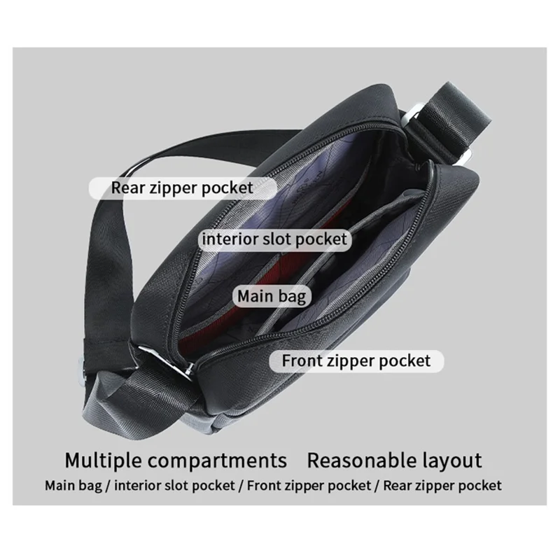 BOISEEN 612L Large Crossbody Bag Men's Business Shoulder Bag Oxford Cloth Boy's Travel Sling Bag - Black