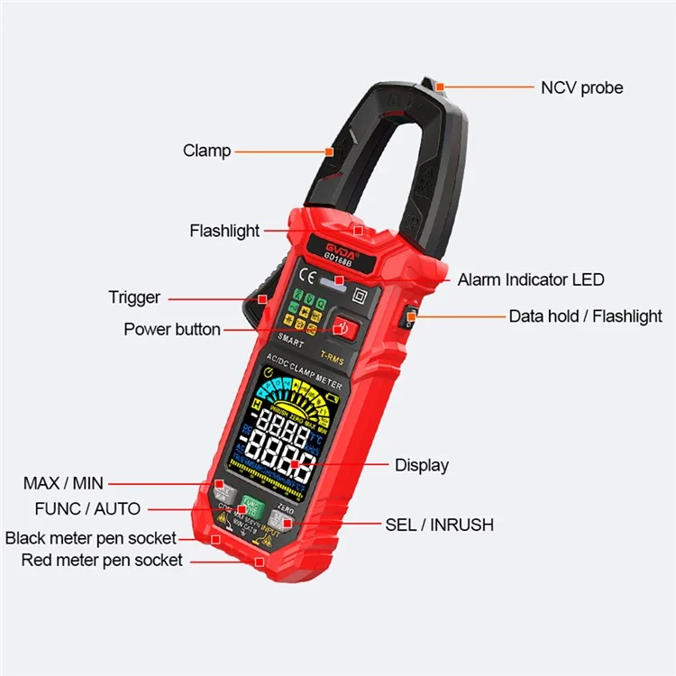 GVDA GD168B Pince Multimètre Numérique True RMS Auto Range NCV Testeur de Tension CA/CC