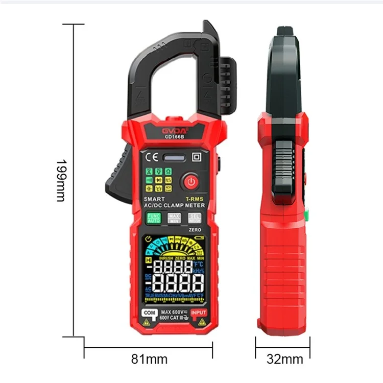 GVDA GD166B Digitalmultimeter mit 6000 Zählungen Stromzange AC DC Spannung True RMS Stromzange Multimeter Kapazität Ohm Hz Amp Tester