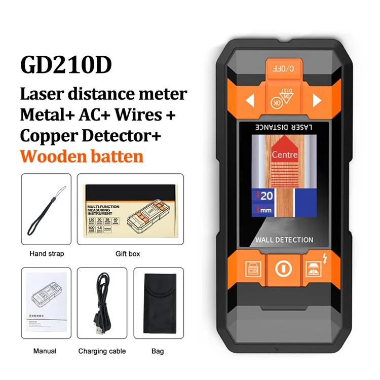 GVDA GD210D Metal Detector Laser Distance Meter Rangefinder Wall Scanner Wire Cable Metal Stud Wood Finder Digital Tape