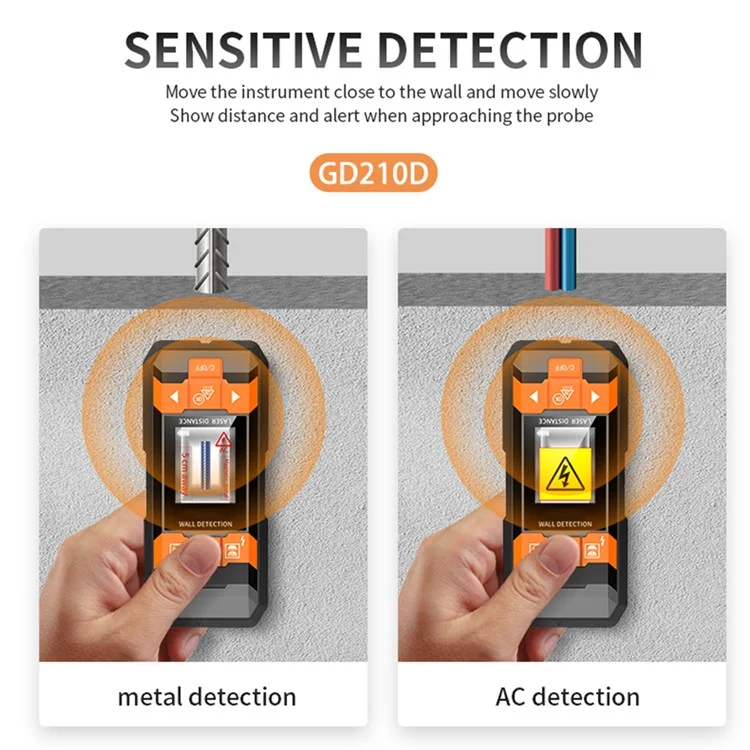 GVDA GD210D Metal Detector Laser Distance Meter Rangefinder Wall Scanner Wire Cable Metal Stud Wood Finder Digital Tape