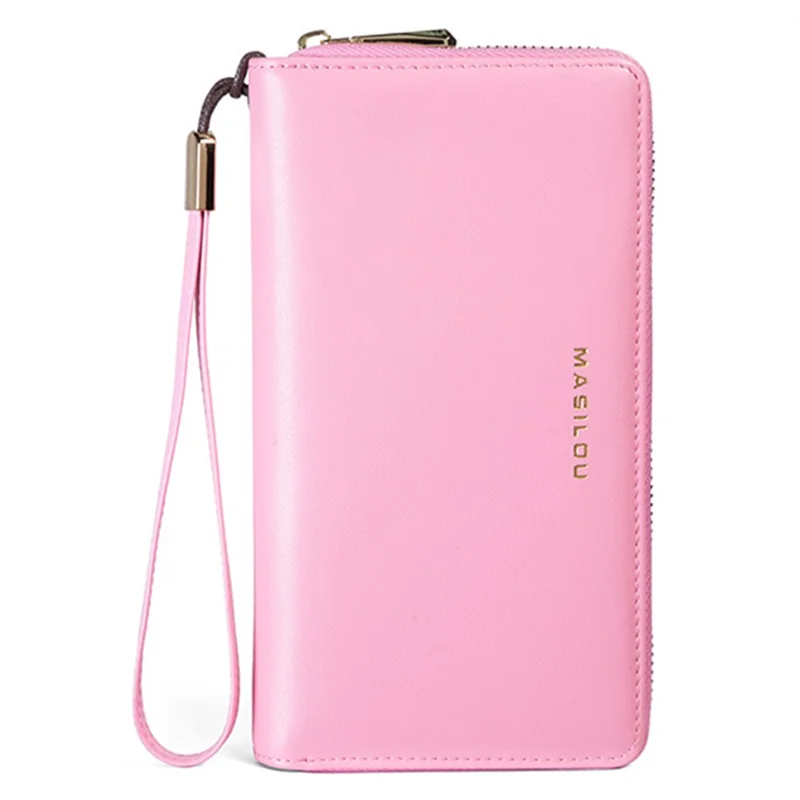RFID Blocking Card Slots Wallet Split Leather Clutch Hand Bag Purse Cell Phone Holster Pouch Credit Card Holder - Pink
