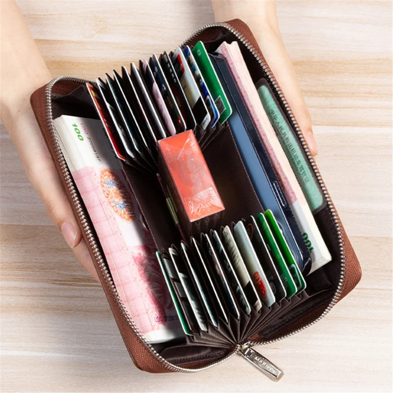 RFID Blocking Card Slots Wallet Split Leather Clutch Hand Bag Purse Cell Phone Holster Pouch Credit Card Holder - Pink