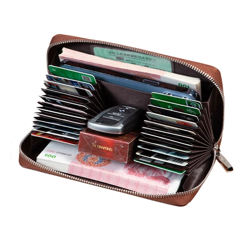 RFID Blocking Card Slots Wallet Split Leather Clutch Hand Bag Purse Cell Phone Holster Pouch Credit Card Holder - Pink