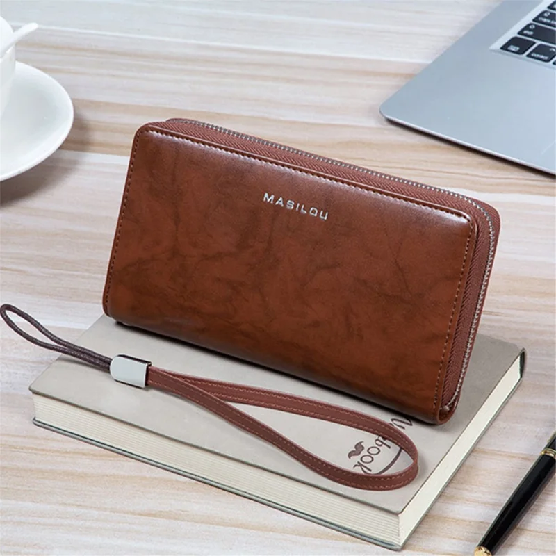 RFID Blocking Card Slots Wallet Split Leather Clutch Hand Bag Purse Cell Phone Holster Pouch Credit Card Holder - Pink