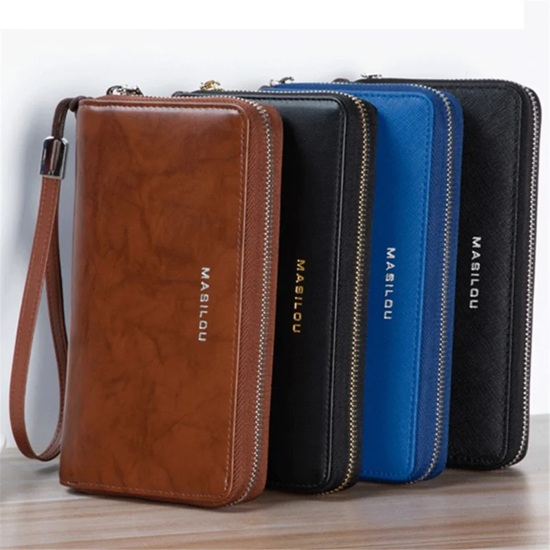 RFID Blocking Card Slots Wallet Split Leather Clutch Hand Bag Purse Cell Phone Holster Pouch Credit Card Holder - Pink