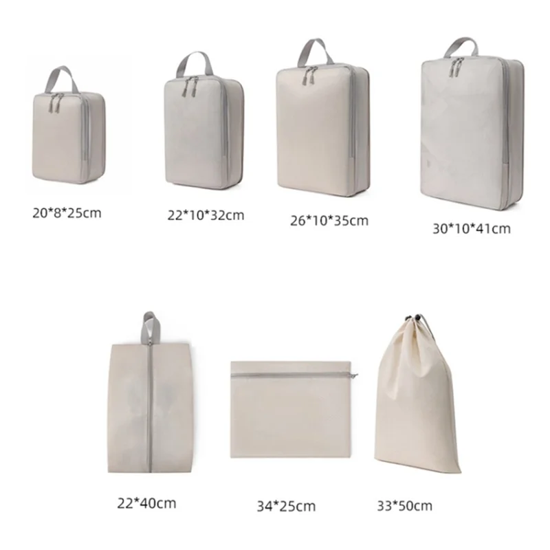 7PCS Polyester Packing Cubes Set Travel Luggage Packing Organizers Compression Storage Bags for Men Women - Grey