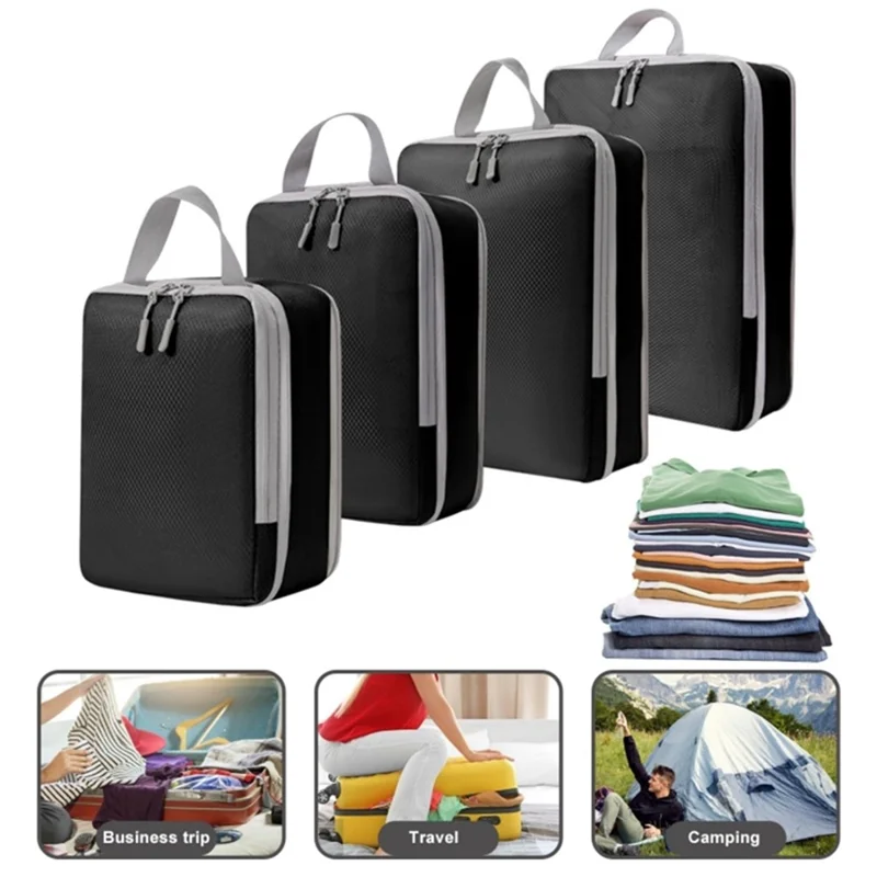 7PCS Polyester Packing Cubes Set Travel Luggage Packing Organizers Compression Storage Bags for Men Women - Grey
