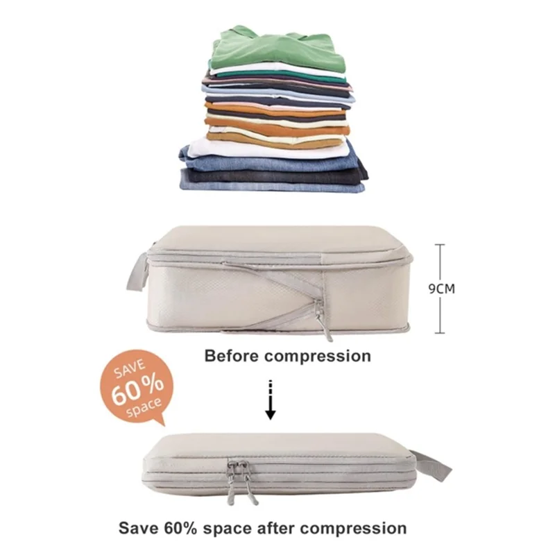 7PCS Polyester Packing Cubes Set Travel Luggage Packing Organizers Compression Storage Bags for Men Women - Grey