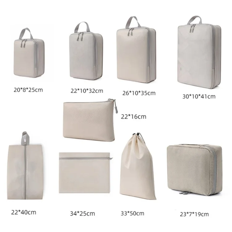 9 Stück Dual-Way Zipper Travel Organizer Taschen Set Polyester Kompression Packwürfel - Schwarz