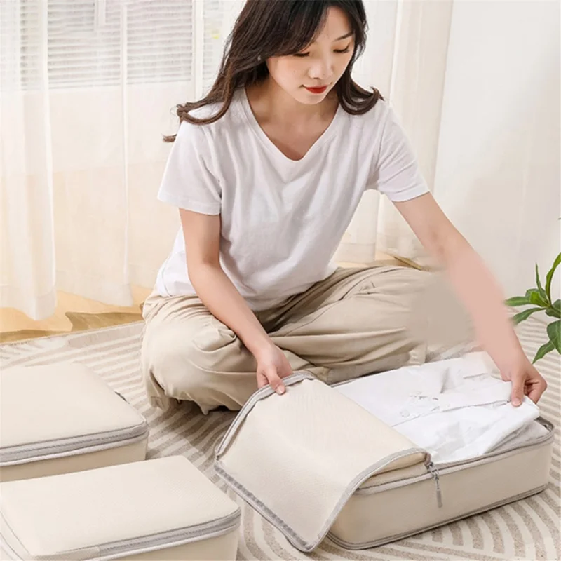 9PCS Dual-Way Zipper Travel Organizer Bags Set Polyester Compression Packing Cubes - Beige